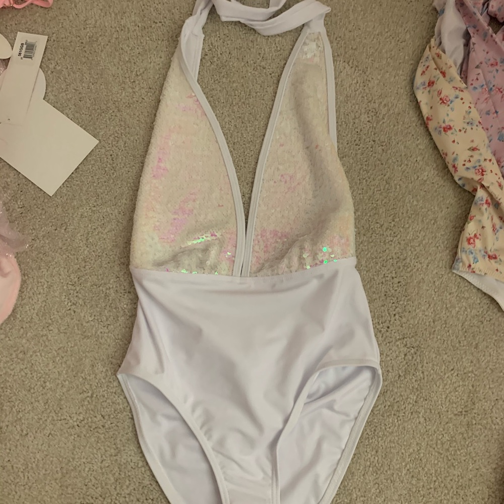 White sequin one piece swim